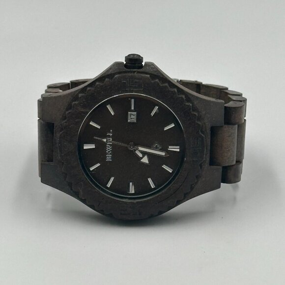 Bewell Thanatos Watch Men Dark Brown Wooden Date Window 47MM Dial New Battery - Picture 4 of 10